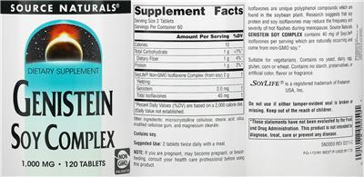 Photo of the Source Naturals Genistein Soy Complex 1,000 mg label