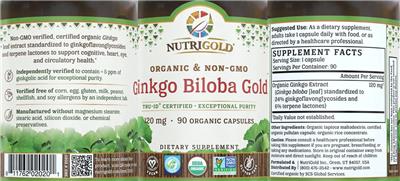 Photo of the NutriGold Ginkgo Biloba Gold 120 mg label