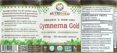 Photo of the NutriGold Gymnema Gold 500 mg label