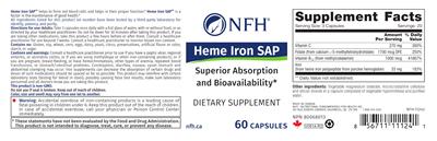 Photo of the NFH Heme Iron SAP label