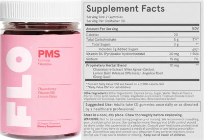 Photo of the O Positiv FLO PMS Gummy Vitamins label