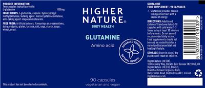 Photo of the Higher Nature Glutamine label