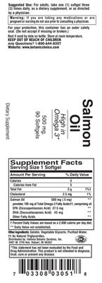 Photo of the Indiana Botanic Gardens Salmon Oil 500 mg label