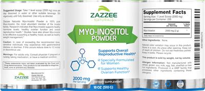 Photo of the Zazzee Naturals Myo-Inositol Powder 2000 mg label