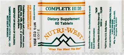 Photo of the Nutri-West Complete Hi D3 label