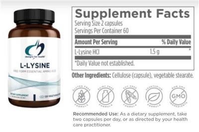 Photo of the Designs for Health L-Lysine label