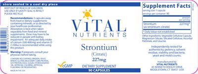 Photo of the Vital Nutrients Strontium 227 mg label