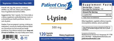Photo of the Patient One 1 MediNutritionals L-Lysine 500 mg label