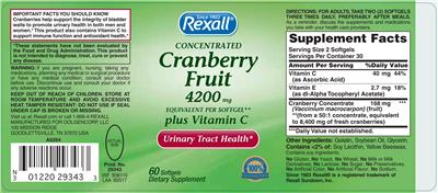 Photo of the Rexall Concentrated Cranberry Fruit plus Vitamin C label