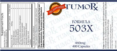 Photo of the TumoRx Formula 503X 460 mg label