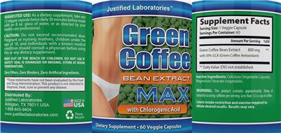 Photo of the Justified Laboratories Green Coffee Bean Extract Max label