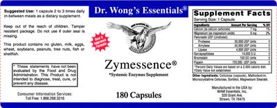 Photo of the Dr. Wong's Essentials Zymessence label