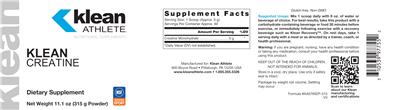 Product label for Klean Creatine
