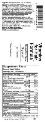 Photo of the Indiana Botanic Gardens Vitamins for Hair Formula label