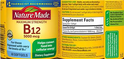Photo of the Nature Made Maximum Strength B12 5000 mcg label