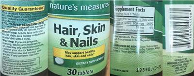 Photo of the Nature's Measure Hair, Skin & Nails label