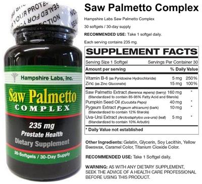 Photo of the Hampshire Labs Saw Palmetto Complex label