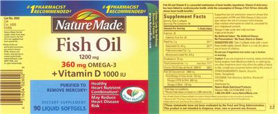 Photo of the Nature Made Fish Oil 1200 mg + Vitamin D 1000 IU label