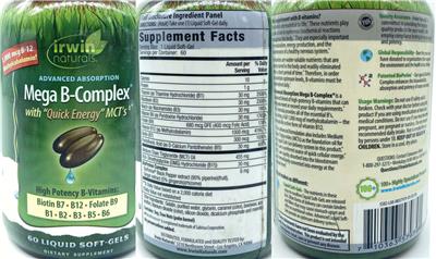 Photo of the Irwin Naturals Advanced Absorption Mega B-Complex label