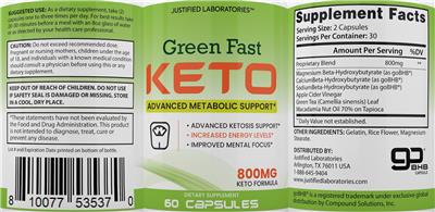 Photo of the Justified Laboratories Green Fast Keto label