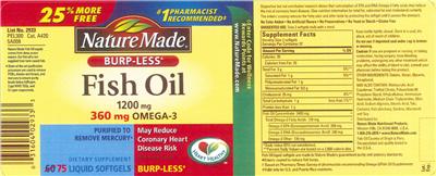 Photo of the Nature Made Fish Oil 1200 mg 360 mg Omega-3 label