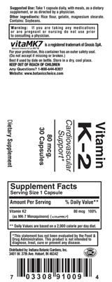 Photo of the Indiana Botanic Gardens Vitamin K-2 80 mcg label