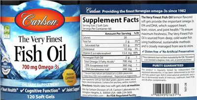 Photo of the Carlson The Very Finest Fish Oil Natural Lemon Flavor label
