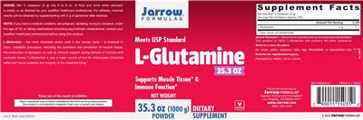 Photo of the Jarrow Formulas L-Glutamine Powder label