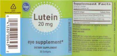 Photo of the Kroger Lutein 20 mg label