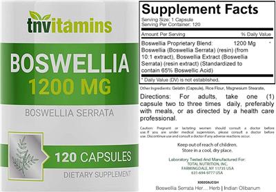 Photo of the tnvitamins Boswellia 1200 mg label
