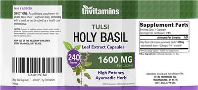 Photo of the tnvitamins Holy Basil 1600 mg label