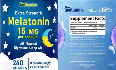 Photo of the tnvitamins Melatonin 15 mg label