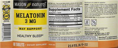 Photo of the Mason Natural Melatonin 3 mg label