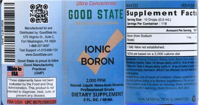 Photo of the Good State Ionic Boron 2,000 PPM label