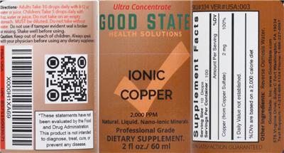 Photo of the Good State Ionic Copper 2,000 PPM label