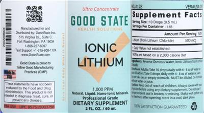 Photo of the Good State Ionic Lithium 1,000 PPM label