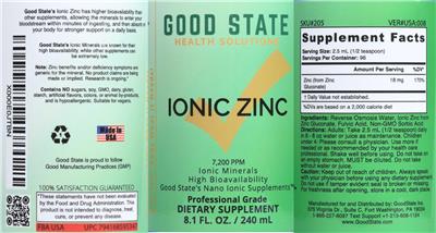 Photo of the Good State Ionic Zinc 7,200 PPM label