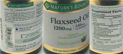 Photo of the Nature's Bounty Flaxseed Oil 1200 mg label