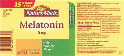 Photo of the Nature Made Melatonin 5 mg label