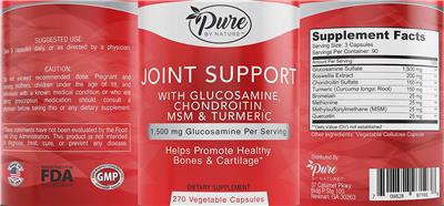Photo of the Pure By Nature Joint Support label