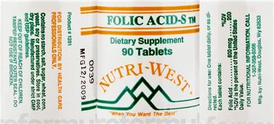 Photo of the Nutri-West Folic Acid-S label