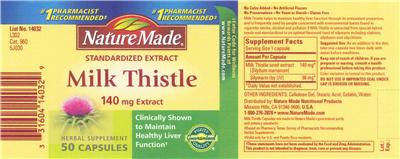 Photo of the Nature Made Milk Thistle 140 mg Extract label