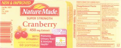 Photo of the Nature Made Super Strength Cranberry 450 mg Extract With Vitamin C label