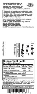 Photo of the Indiana Botanic Gardens Lutein Plus label