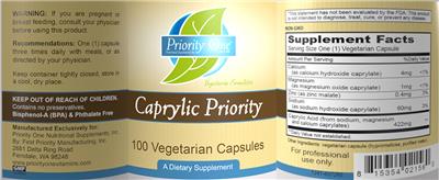 Photo of the Priority One Nutritional Supplements Caprylic Priority label