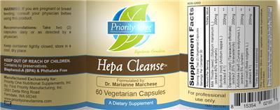 Photo of the Priority One Nutritional Supplements Hepa Cleanse label