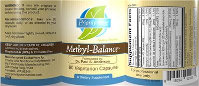 Photo of the Priority One Nutritional Supplements Methyl-Balance label