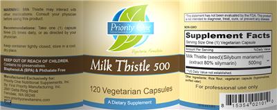 Photo of the Priority One Nutritional Supplements Milk Thistle 500 label