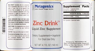 Photo of the Metagenics Zinc Drink label