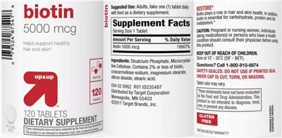 Photo of the up&up Biotin 5000 mcg label